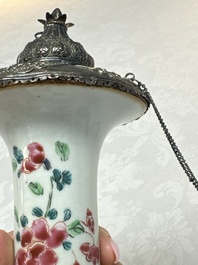 A silver-mounted Chinese famille rose kendi with floral design, Qianlong