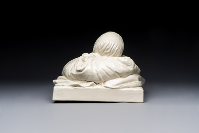 Joseph Ducaju (Antwerp, 1823-1891): a white glazed 'Under God's Protection' group, signed, 19th C.