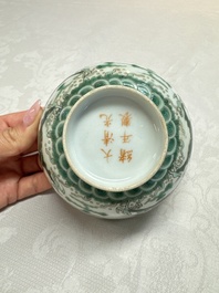 A pair of Chinese green-enamelled 'Dragon' bowls, Guangxu marks, Republic