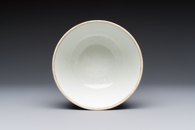 A pair of Chinese blue and white 'Bleu de Hue' covered bowls with landscape design, Phong Vu Quy Chu 風雨歸舟 marks, 19th C.