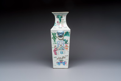 A Chinese famille rose square vase with narrative design, 19th C.