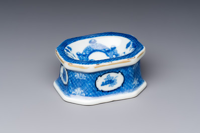 A Chinese blue and white 'Arbour' salt after Cornelis Pronk, Qianlong