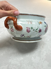 A Chinese famille rose covered tureen and stand with floral design, Qianlong