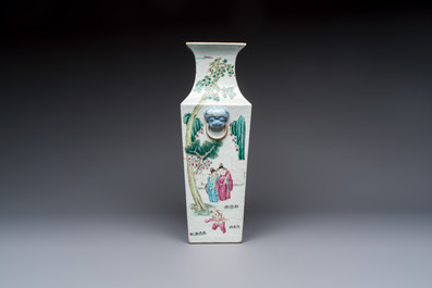 A Chinese famille rose square vase with narrative design, 19th C.