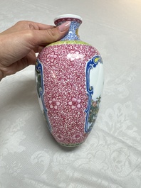 A Chinese falangcai 'Birds among Flowering Branches' vase, Qianlong mark, Republic