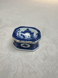 A Chinese blue and white 'Arbour' salt after Cornelis Pronk, Qianlong