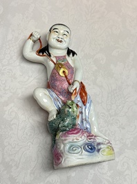 A Chinese famille rose group of Liu Hai and his three-legged toad, Wei Hongtai Zao 魏洪泰造 mark, Republic