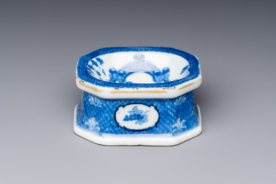 A Chinese blue and white 'Arbour' salt after Cornelis Pronk, Qianlong