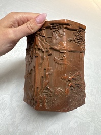 Two Chinese carved bamboo brushpots, 19/20th C.
