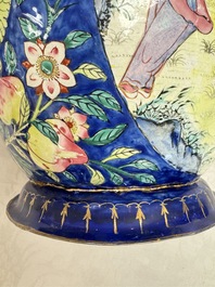 A large Chinese Canton enamel basin and jug with narrative design, early 19th C.
