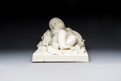 Joseph Ducaju (Antwerp, 1823-1891): a white glazed 'Under God's Protection' group, signed, 19th C.