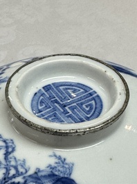 A pair of Chinese blue and white 'Bleu de Hue' covered bowls with landscape design, Phong Vu Quy Chu 風雨歸舟 marks, 19th C.