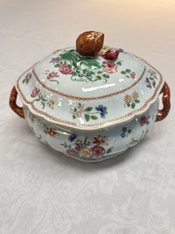 A Chinese famille rose covered tureen and stand with floral design, Qianlong