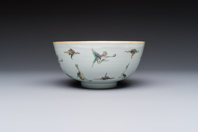 A Chinese famille verte 'Cranes' bowl, Kangxi