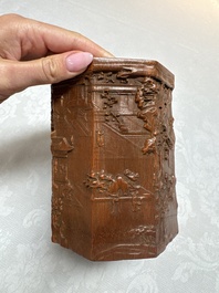 Two Chinese carved bamboo brushpots, 19/20th C.