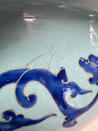 A large Chinese Canton enamel basin and jug with narrative design, early 19th C.