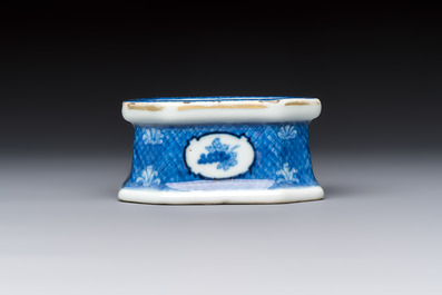 A Chinese blue and white 'Arbour' salt after Cornelis Pronk, Qianlong