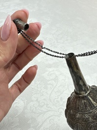A silver-mounted Chinese famille rose kendi with floral design, Qianlong