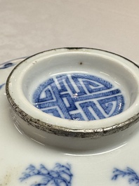 A pair of Chinese blue and white 'Bleu de Hue' covered bowls with landscape design, Phong Vu Quy Chu 風雨歸舟 marks, 19th C.