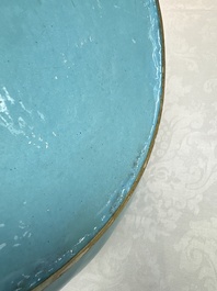 A large Chinese Canton enamel basin and jug with narrative design, early 19th C.