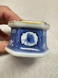 A Chinese blue and white 'Arbour' salt after Cornelis Pronk, Qianlong