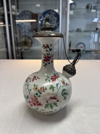 A silver-mounted Chinese famille rose kendi with floral design, Qianlong