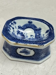 A Chinese blue and white 'Arbour' salt after Cornelis Pronk, Qianlong