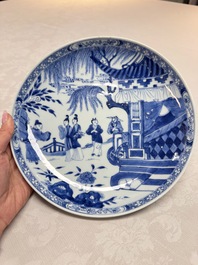 A pair of Chinese blue and white plates with narrative design, Yongzheng