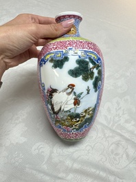 A Chinese falangcai 'Birds among Flowering Branches' vase, Qianlong mark, Republic