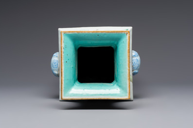 A Chinese famille rose square vase with narrative design, 19th C.