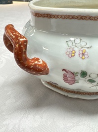A Chinese famille rose covered tureen and stand with floral design, Qianlong