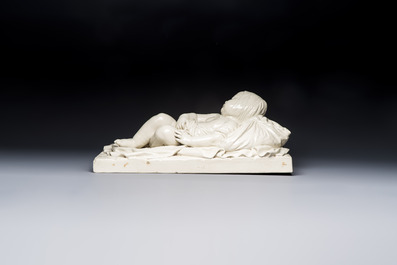 Joseph Ducaju (Antwerp, 1823-1891): a white glazed 'Under God's Protection' group, signed, 19th C.