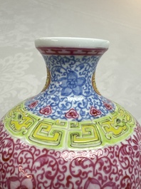 A Chinese falangcai 'Birds among Flowering Branches' vase, Qianlong mark, Republic