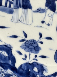 A pair of Chinese blue and white plates with narrative design, Yongzheng