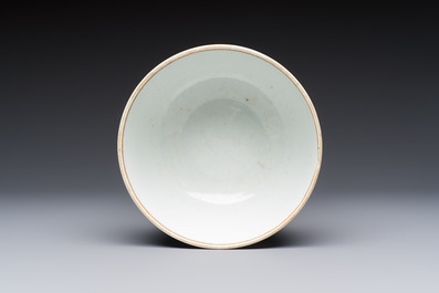 A pair of Chinese blue and white 'Bleu de Hue' covered bowls with landscape design, Phong Vu Quy Chu 風雨歸舟 marks, 19th C.