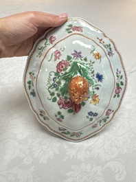 A Chinese famille rose covered tureen and stand with floral design, Qianlong