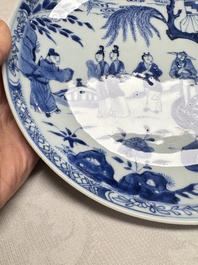 A pair of Chinese blue and white plates with narrative design, Yongzheng