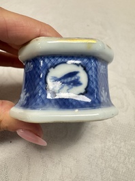 A Chinese blue and white 'Arbour' salt after Cornelis Pronk, Qianlong