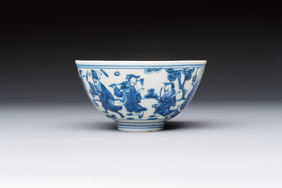 A Chinese blue and white 'Ba Xian Zhu Shou 八仙祝壽' bowl, Wanli mark and of the period