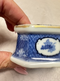 A Chinese blue and white 'Arbour' salt after Cornelis Pronk, Qianlong