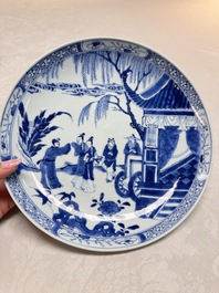 A pair of Chinese blue and white plates with narrative design, Yongzheng