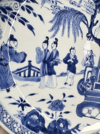 A pair of Chinese blue and white plates with narrative design, Yongzheng
