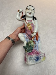 A Chinese famille rose group of Liu Hai and his three-legged toad, Wei Hongtai Zao 魏洪泰造 mark, Republic