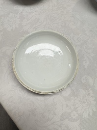 A pair of Chinese blue and white 'Bleu de Hue' covered bowls with landscape design, Phong Vu Quy Chu 風雨歸舟 marks, 19th C.