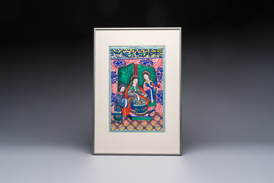 A pair of Chinese Canton pith paper paintings, 19th C.