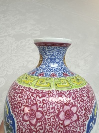A Chinese falangcai 'Birds among Flowering Branches' vase, Qianlong mark, Republic