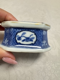 A Chinese blue and white 'Arbour' salt after Cornelis Pronk, Qianlong