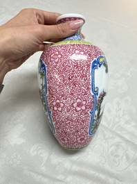 A Chinese falangcai 'Birds among Flowering Branches' vase, Qianlong mark, Republic