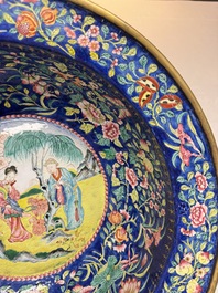 A large Chinese Canton enamel basin and jug with narrative design, early 19th C.