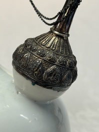 A silver-mounted Chinese famille rose kendi with floral design, Qianlong